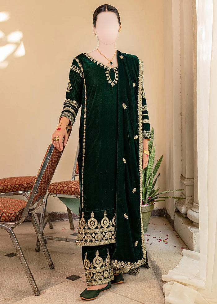 3 piece Velvet Suit- Embroidered ( Pret) BBG-11232202